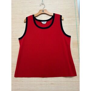 Misook Woman Red Black Contrast Trim Knit Tank Top Sleeveless Side Slit 1X